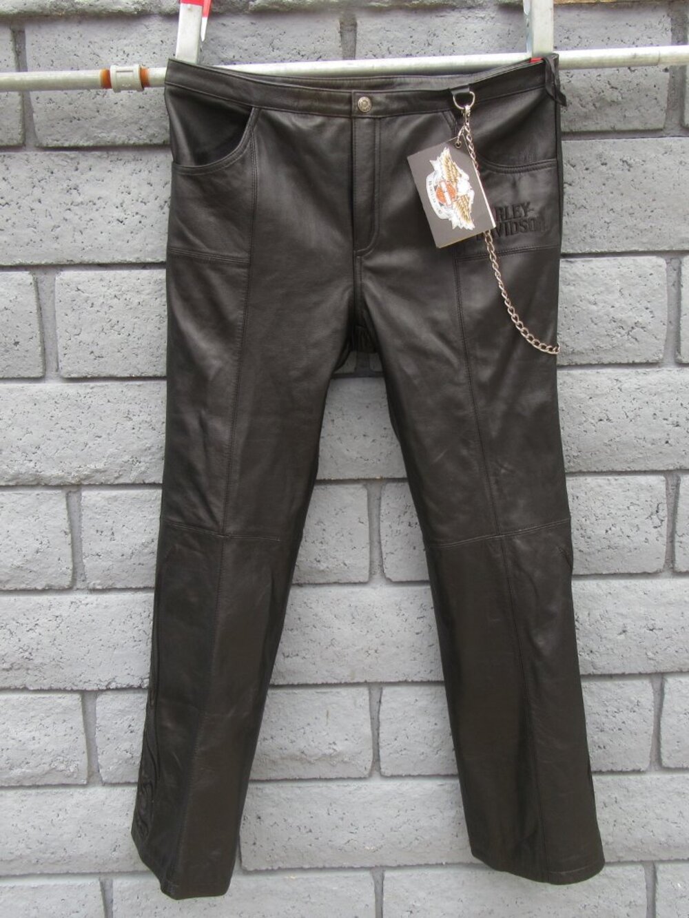 Brand New Harley Davidson Black Leather Flame Zipper Flare Pants Women's Size 14